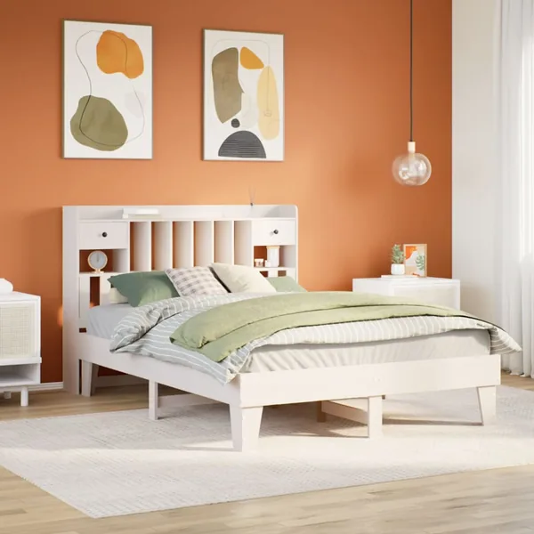 Cadre de lit sans matelas blanc 150x200 cm bois de pin massif