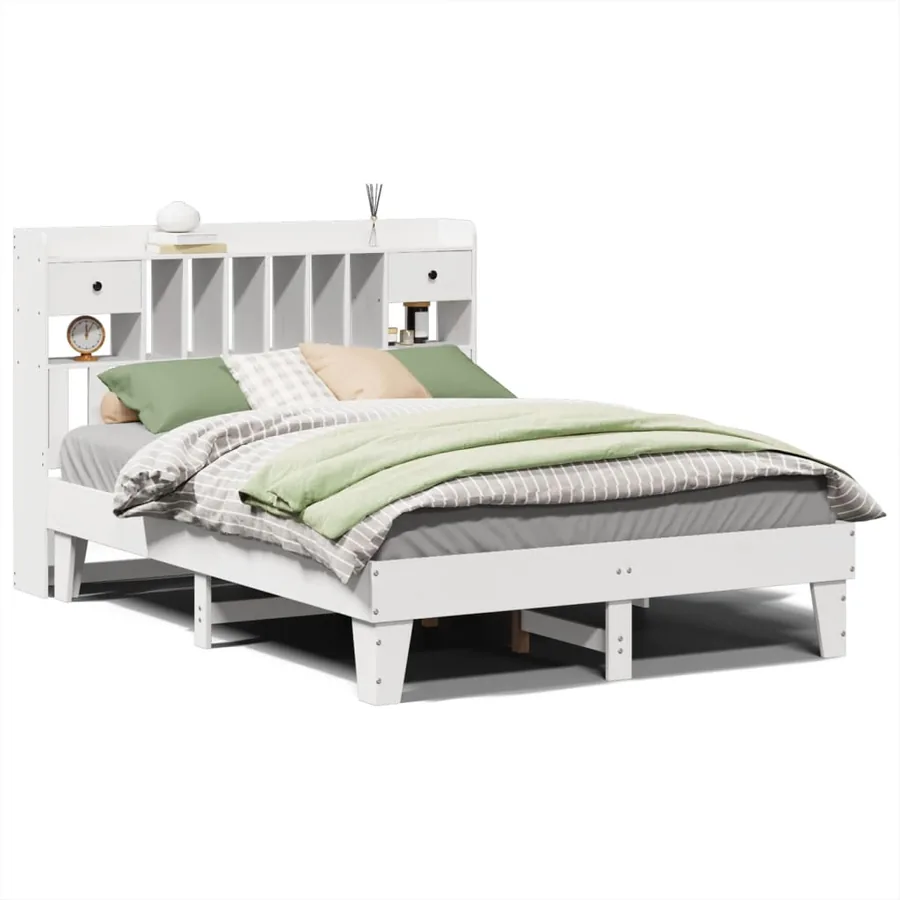 Cadre de lit sans matelas blanc 150x200 cm bois de pin massif - 2