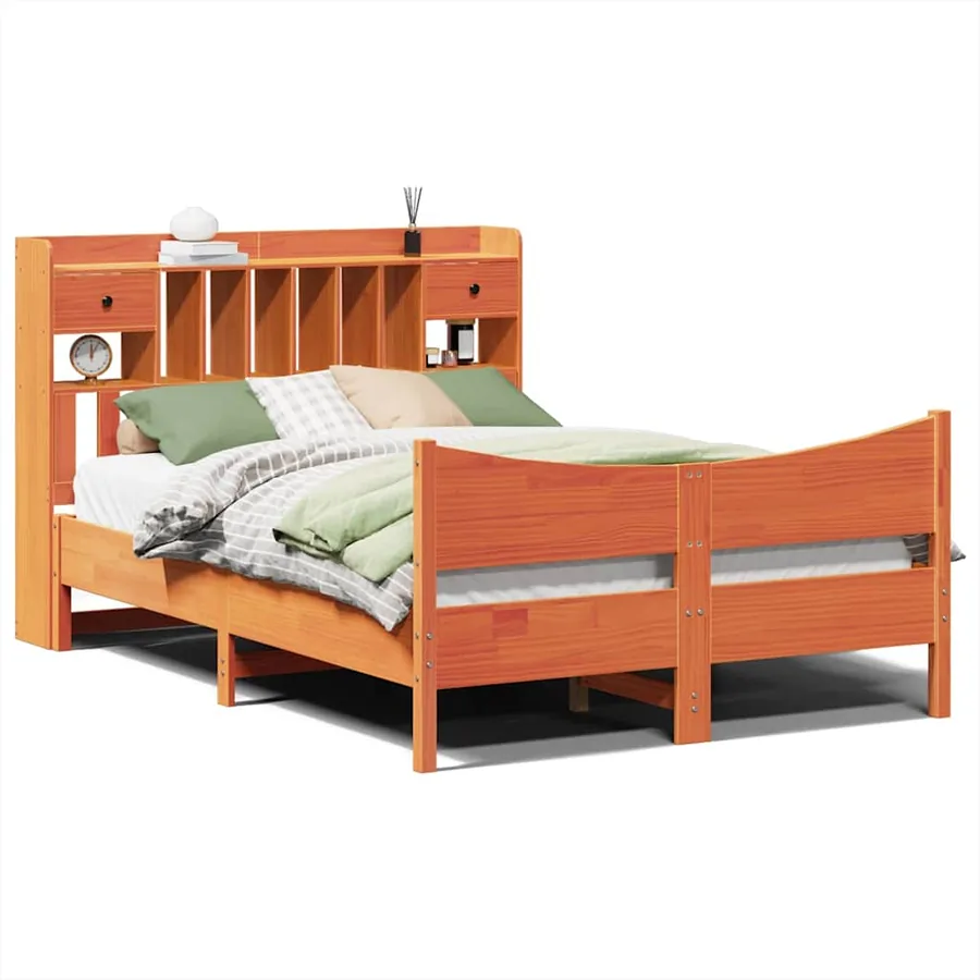 Cadre de lit sans matelas cire marron 150x200cm bois pin massif - 2