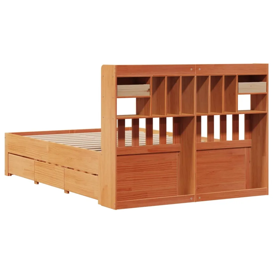 Lit bibliothèque sans matelas cire marron 150x200 cm pin massif - 11