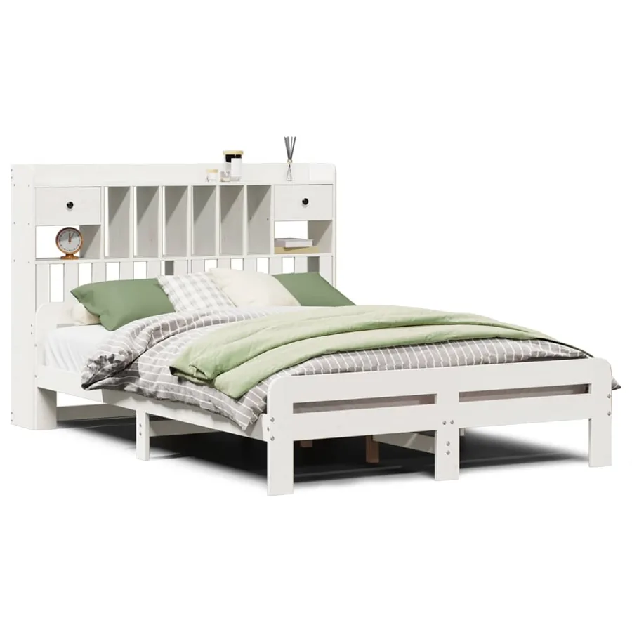 Lit bibliothèque sans matelas blanc 140x200 cm bois pin massif - 2