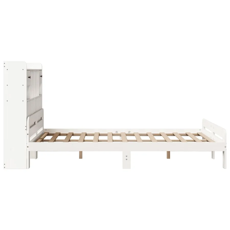 Lit bibliothèque sans matelas blanc 140x200 cm bois pin massif - 5