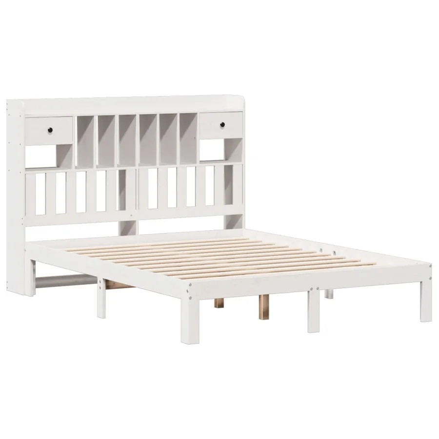 Lit bibliothèque sans matelas blanc 140x200 cm bois pin massif - 3