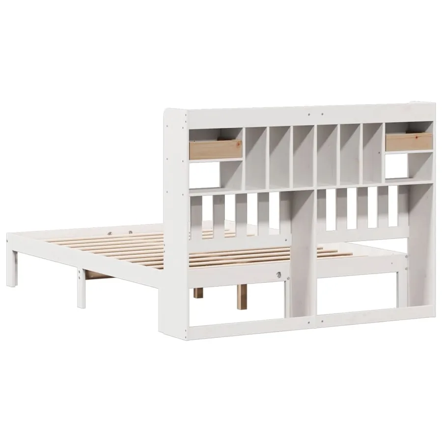 Lit bibliothèque sans matelas blanc 140x200 cm bois pin massif - 6
