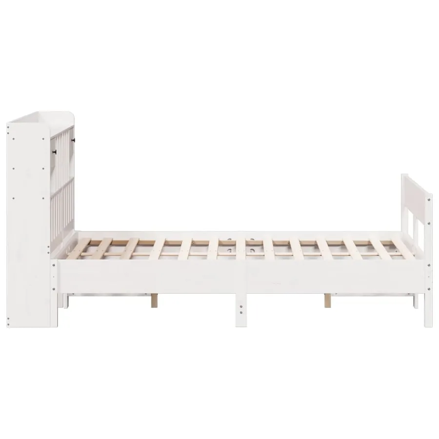 Lit bibliothèque sans matelas blanc 140x190 cm bois pin massif - 5