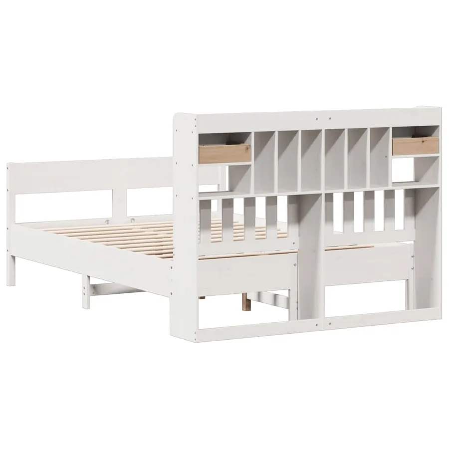 Lit bibliothèque sans matelas blanc 140x190 cm bois pin massif - 6