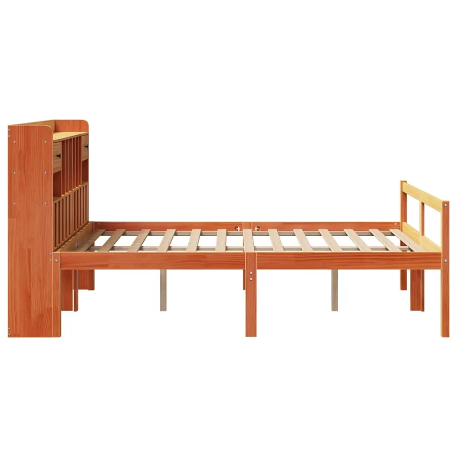 Lit bibliothèque sans matelas cire marron 140x190 cm pin massif - 5