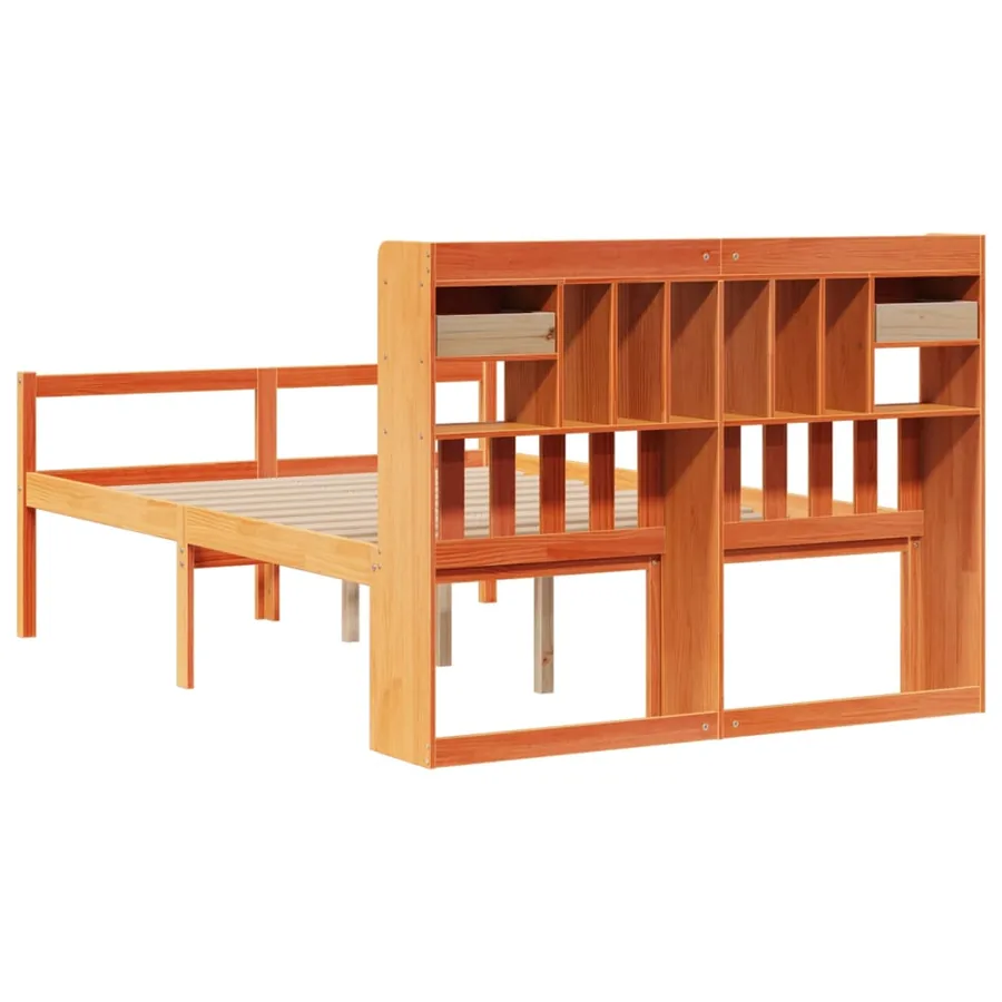 Lit bibliothèque sans matelas cire marron 140x190 cm pin massif - 6