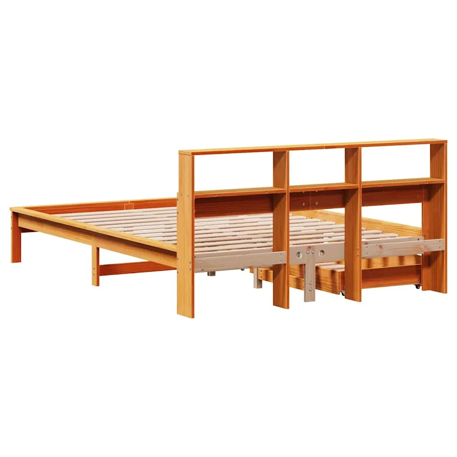 Lit bibliothèque sans matelas cire marron 160x200 cm pin massif - 6