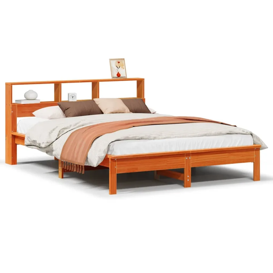 Cadre de lit sans matelas cire marron 150x200cm bois pin massif - 2