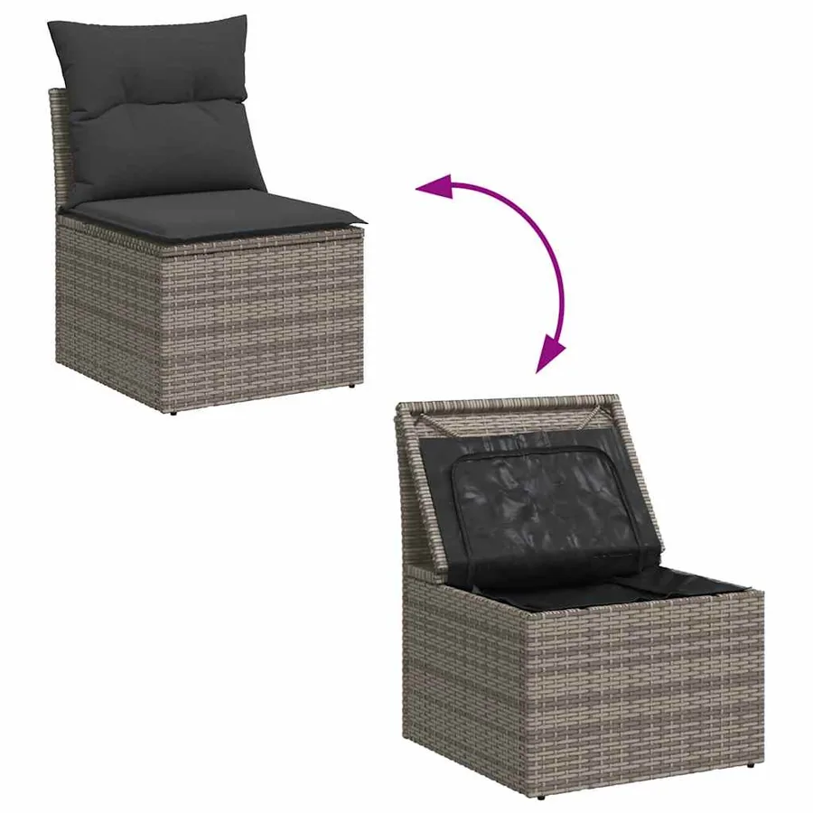 Salon de jardin 6 pcs avec coussins gris résine tressée - 6