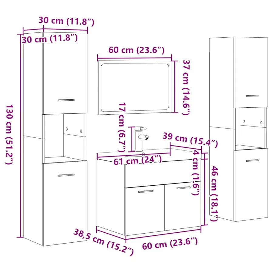 Ensemble de meubles de salle de bain 5 pcs chêne sonoma - 12