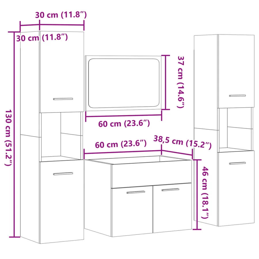 Ensemble de meubles de salle de bain 4 pcs chêne sonoma - 10