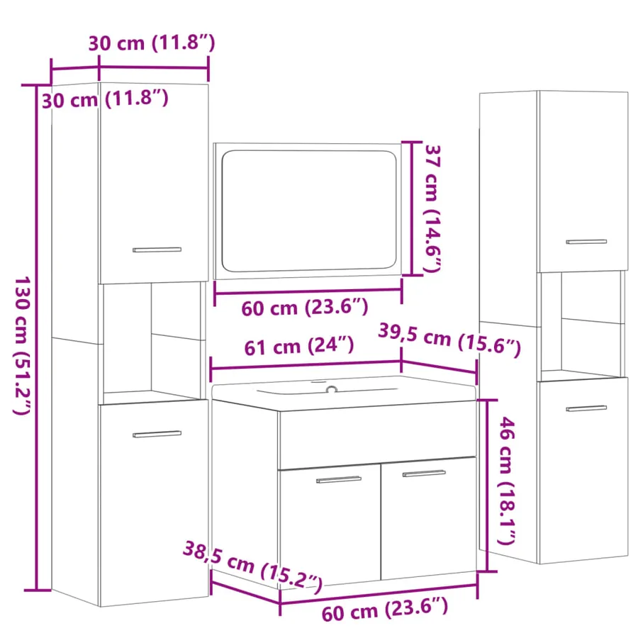 Ensemble de meubles de salle de bain 5 pcs chêne sonoma - 12