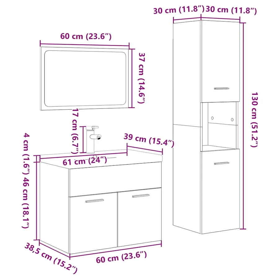 Ensemble de meubles de salle de bain 4 pcs chêne sonoma - 12