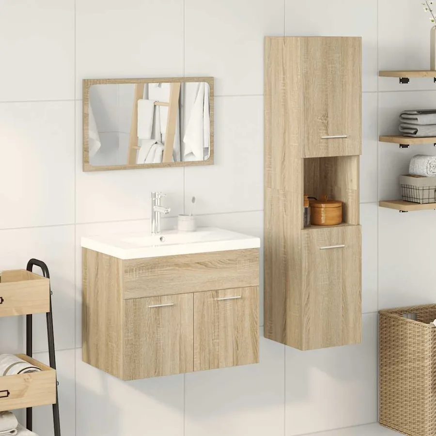 Ensemble de meubles de salle de bain 4 pcs chêne sonoma - 3