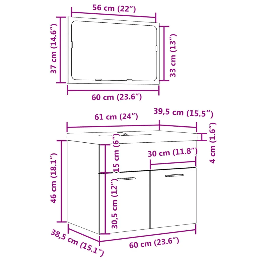Ensemble de meubles de salle de bain 3 pcs gris béton - 11