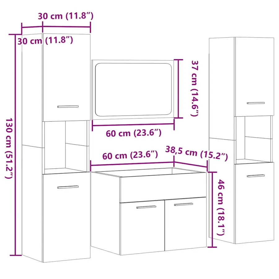 Ensemble de meubles de salle de bain 4 pcs gris béton - 10