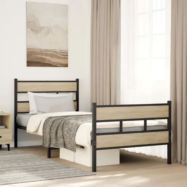 Cadre de lit en métal sans matelas chêne sonoma 80x200 cm