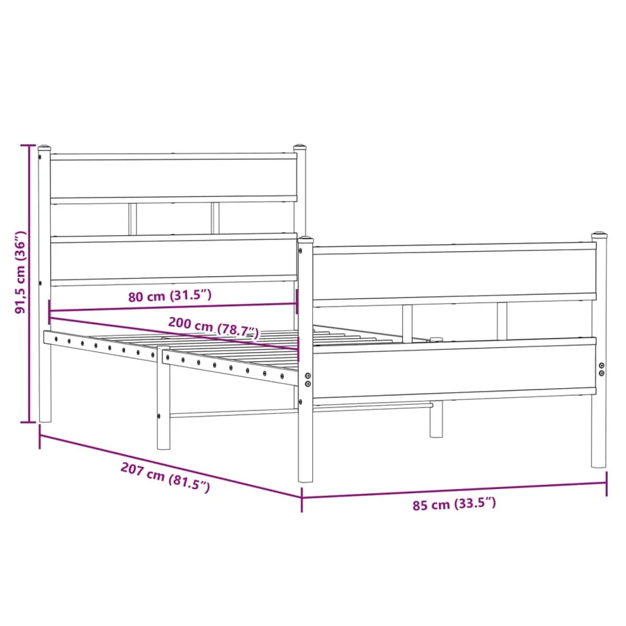 Cadre de lit en métal sans matelas chêne sonoma 80x200 cm - 9