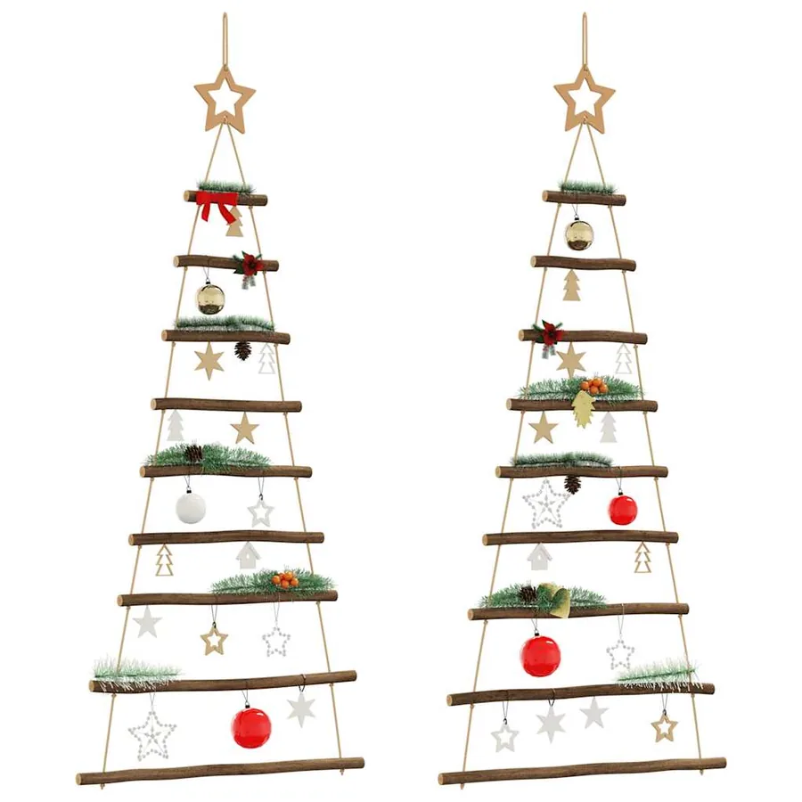 Sapins de Noël suspendus avec étoiles supérieures 2 pièces 55 x 120 cm Branche naturelle