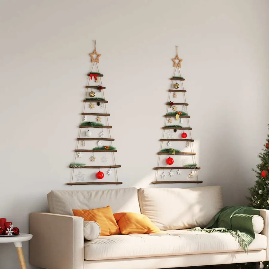 Sapins de Noël suspendus avec étoiles supérieures 2 pièces 55 x 120 cm Branche naturelle - 3