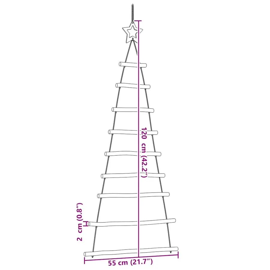 Sapins de Noël suspendus avec étoiles supérieures 2 pièces 55 x 120 cm Branche naturelle - 8