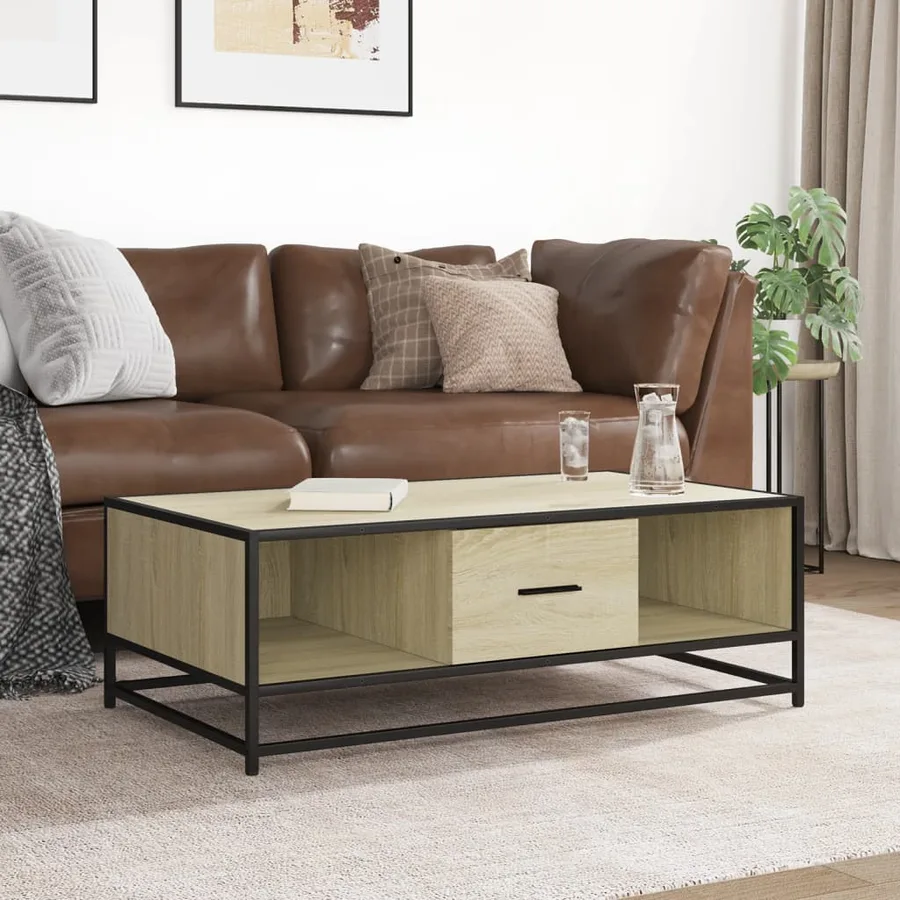 Table basse chêne sonoma 100x57x35cm bois d'ingénierie et métal - 3