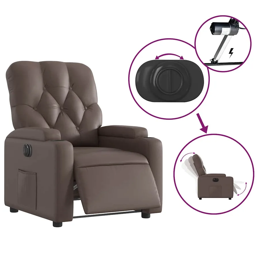 Fauteuil inclinable électrique Marron Similicuir - 6