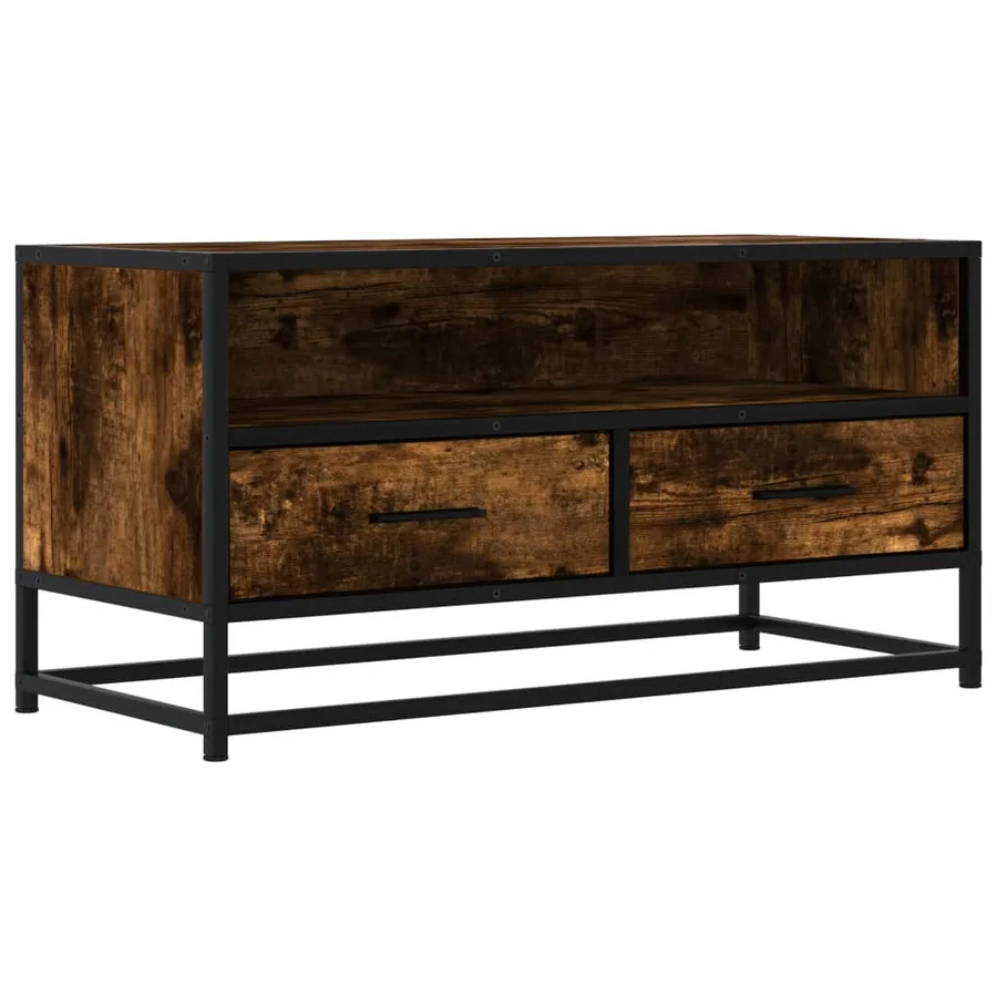 Meuble TV chêne fumé 80x34,5x40 cm bois d'ingénierie et métal - 2