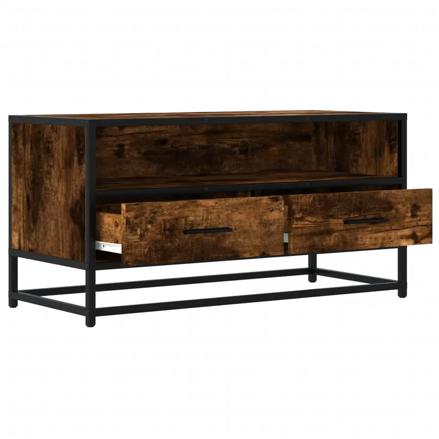 Meuble TV chêne fumé 80x34,5x40 cm bois d'ingénierie et métal - 7