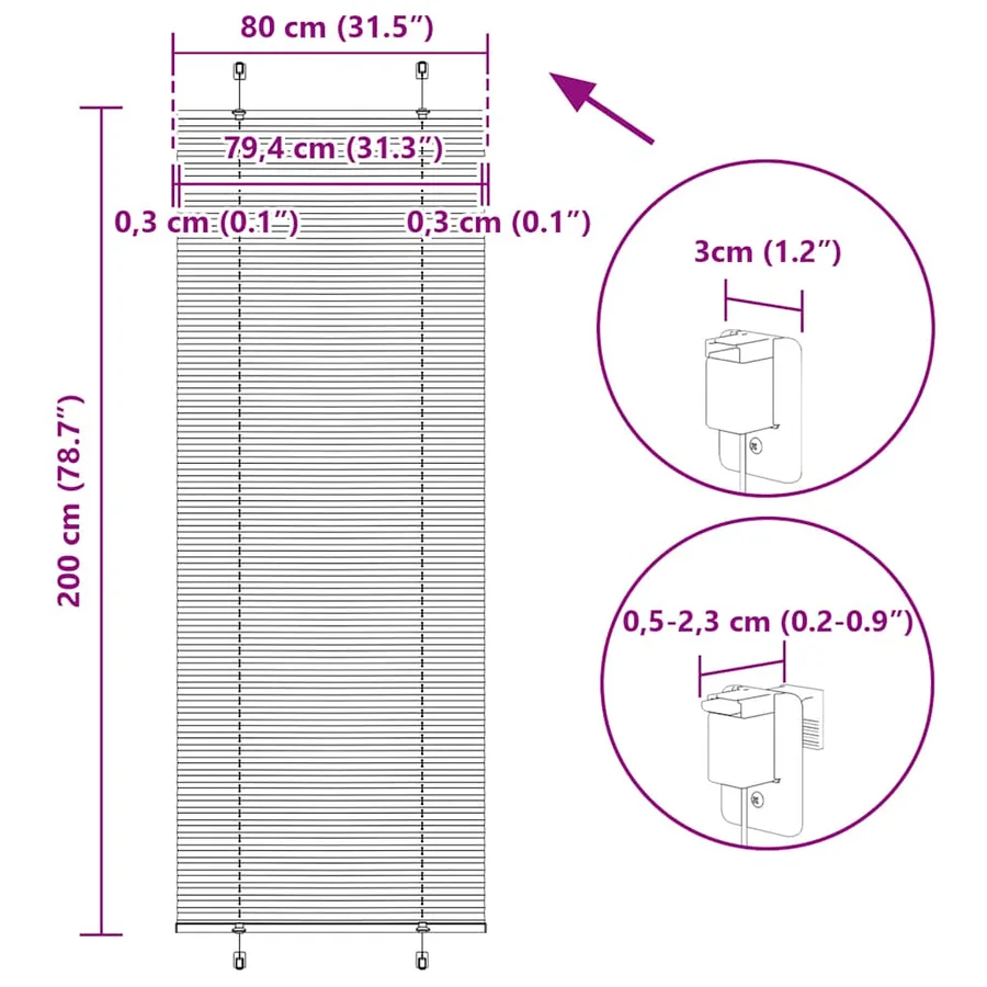 Store plissé vert pétrole 80x200 cm largeur du tissu 79,4 cm - 14