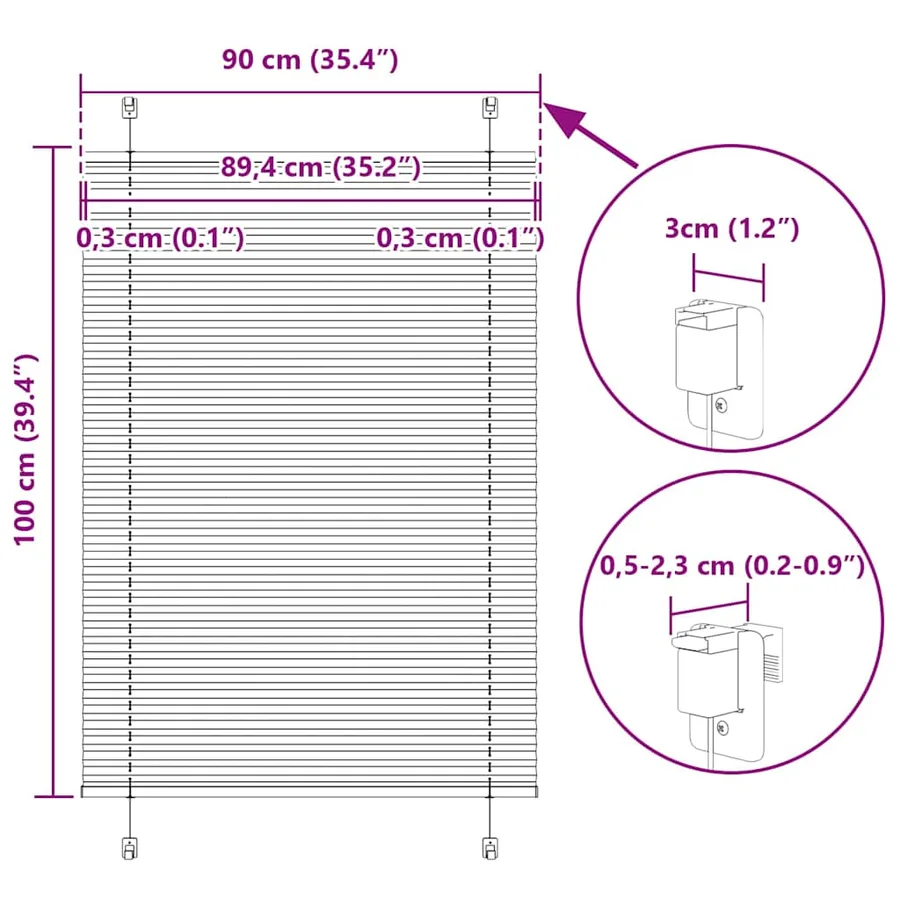 Store plissé rose 90x100 cm largeur du tissu 89,4 cm polyester - 14