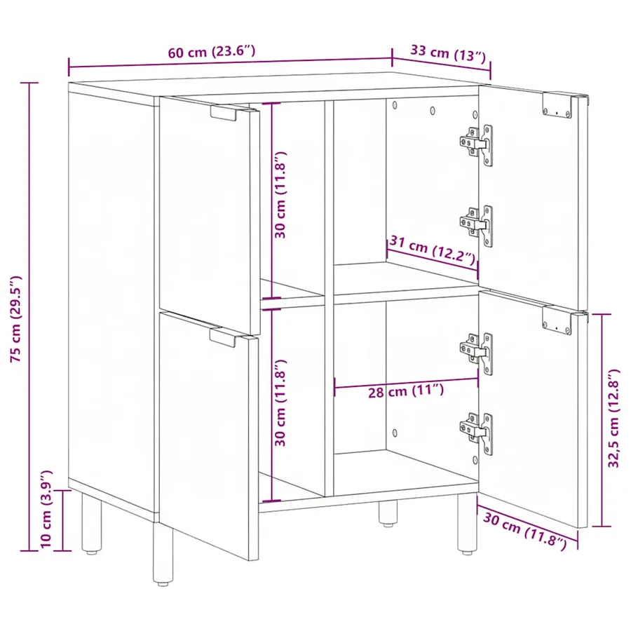 Buffet noir 60x33x75 cm bois d'ingénierie - 11