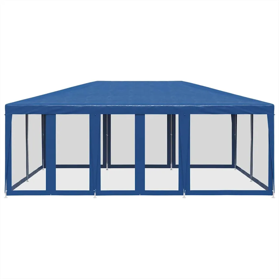 Tente de fête avec 10 parois latérales en maille bleu 6x4m PEHD - 3