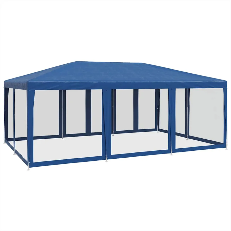 Tente de fête avec 10 parois latérales en maille bleu 6x4m PEHD - 5