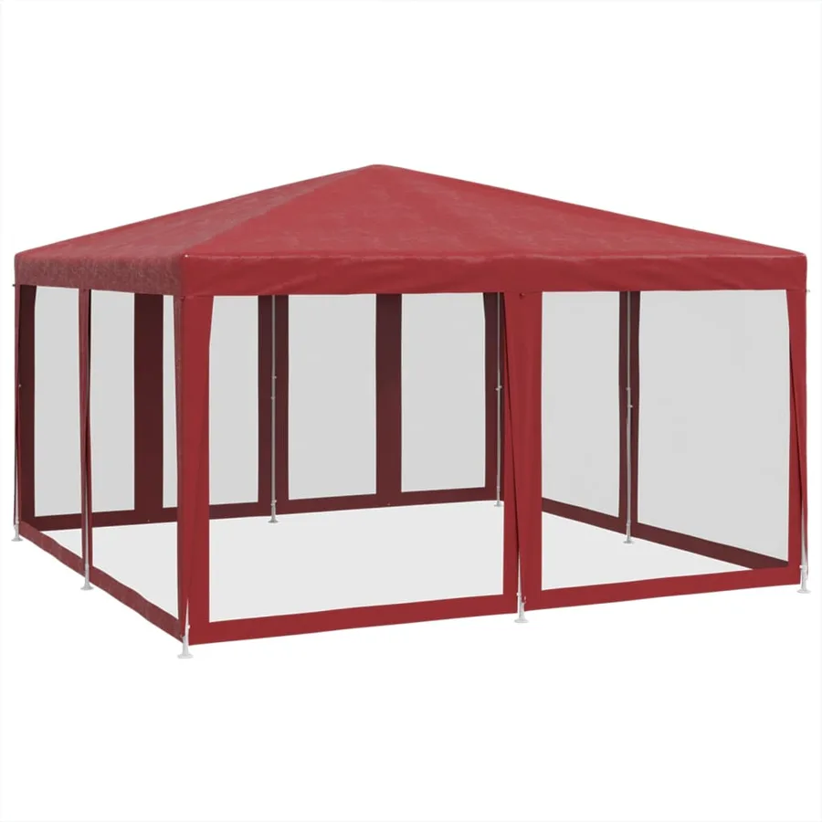 Tente de fête avec 8 parois latérales en maille rouge 4x4m PEHD - 5