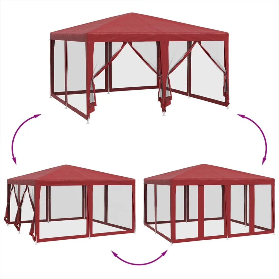 Tente de fête avec 8 parois latérales en maille rouge 4x4m PEHD - 6