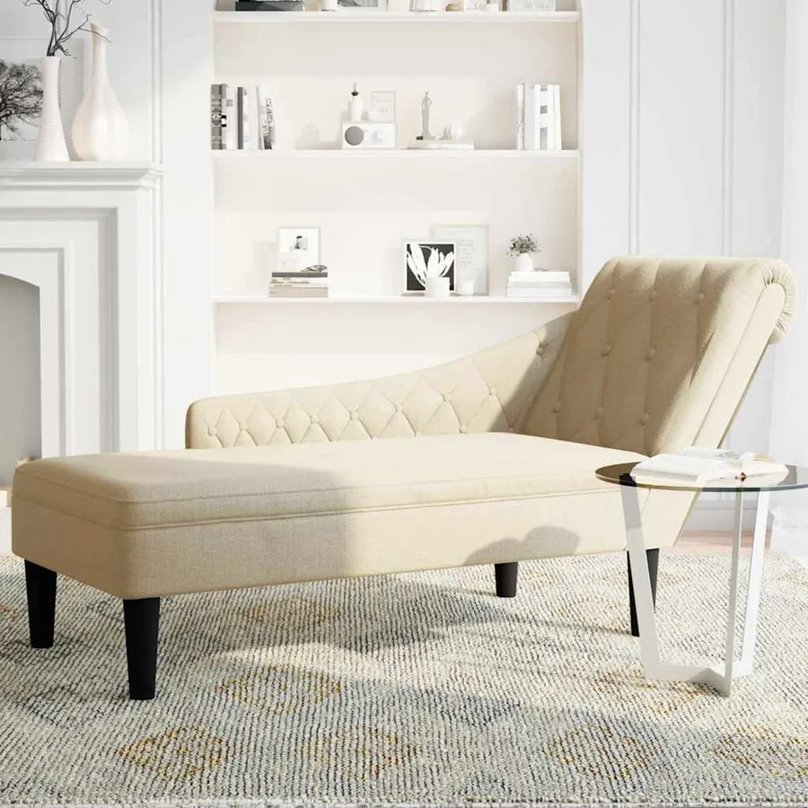 Fauteuil long avec coussin et accoudoir droit crème tissu - 3