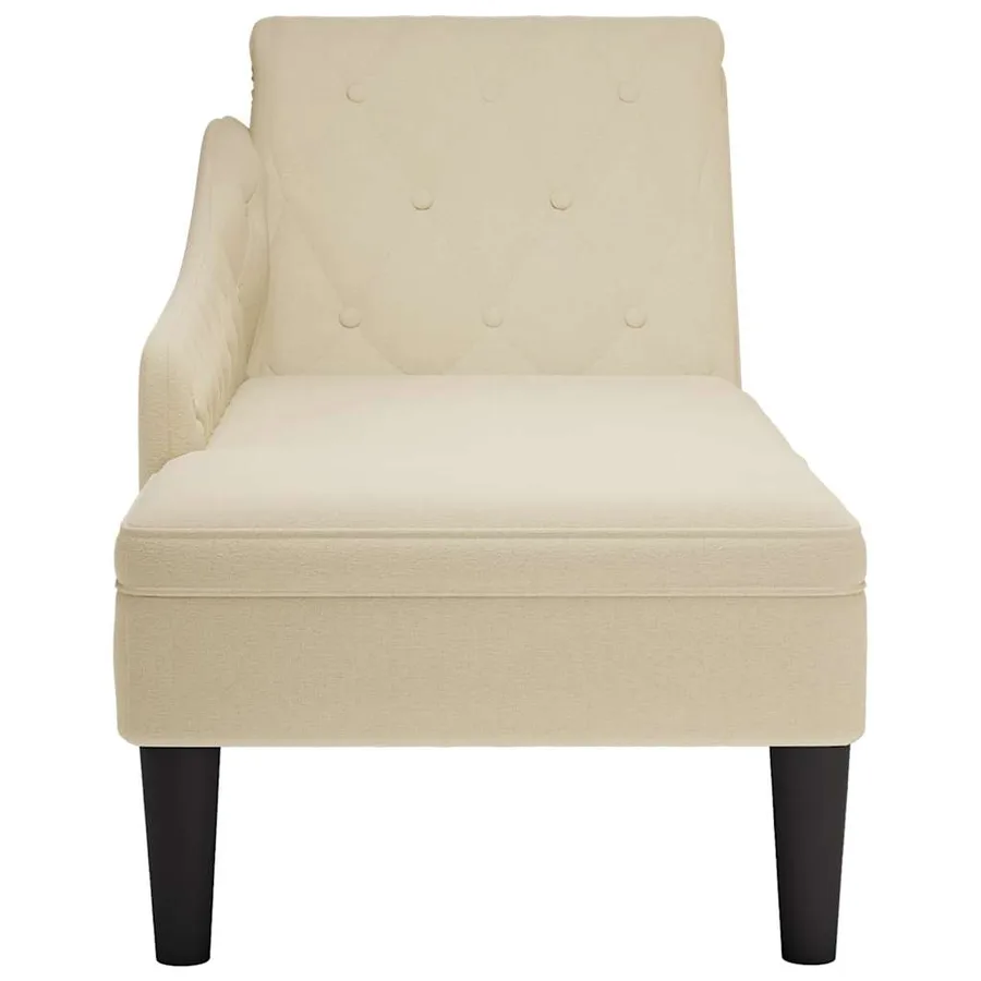 Fauteuil long avec coussin et accoudoir droit crème tissu - 4
