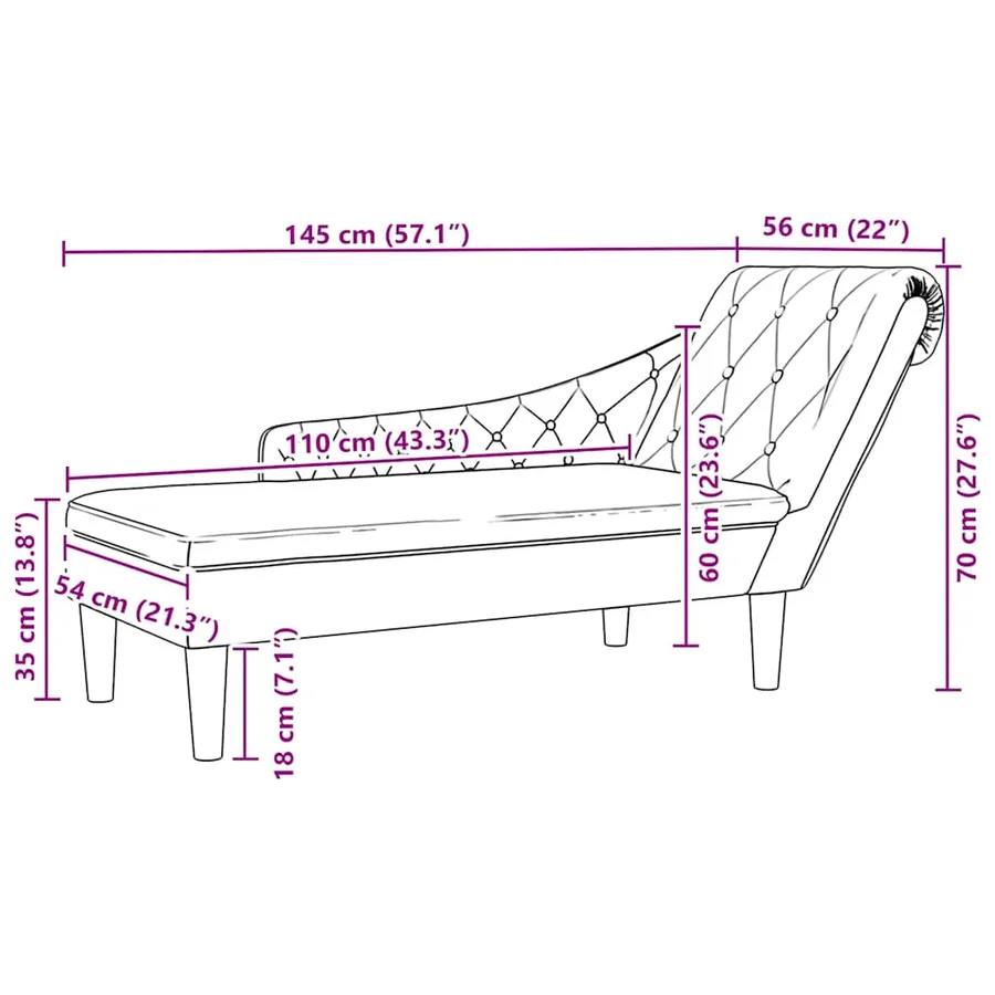 Fauteuil long avec coussin et accoudoir droit crème tissu - 9