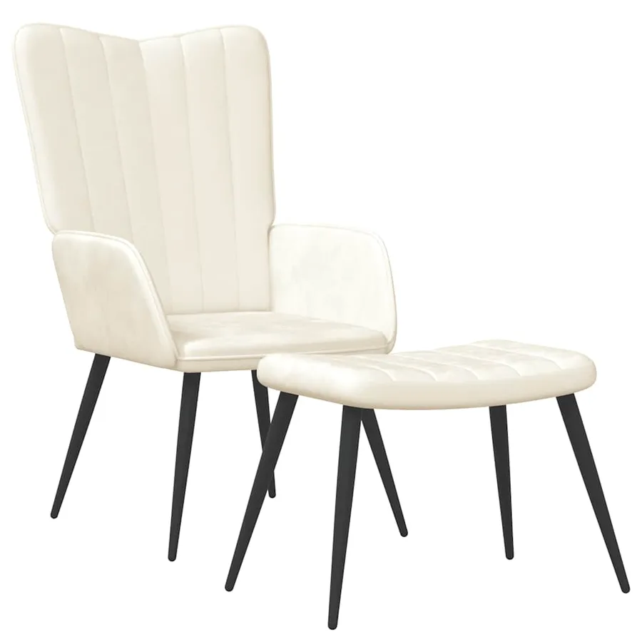 Chaise de relaxation avec tabouret Blanc crème Velours - 2