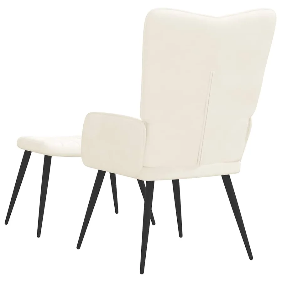 Chaise de relaxation avec tabouret Blanc crème Velours - 5