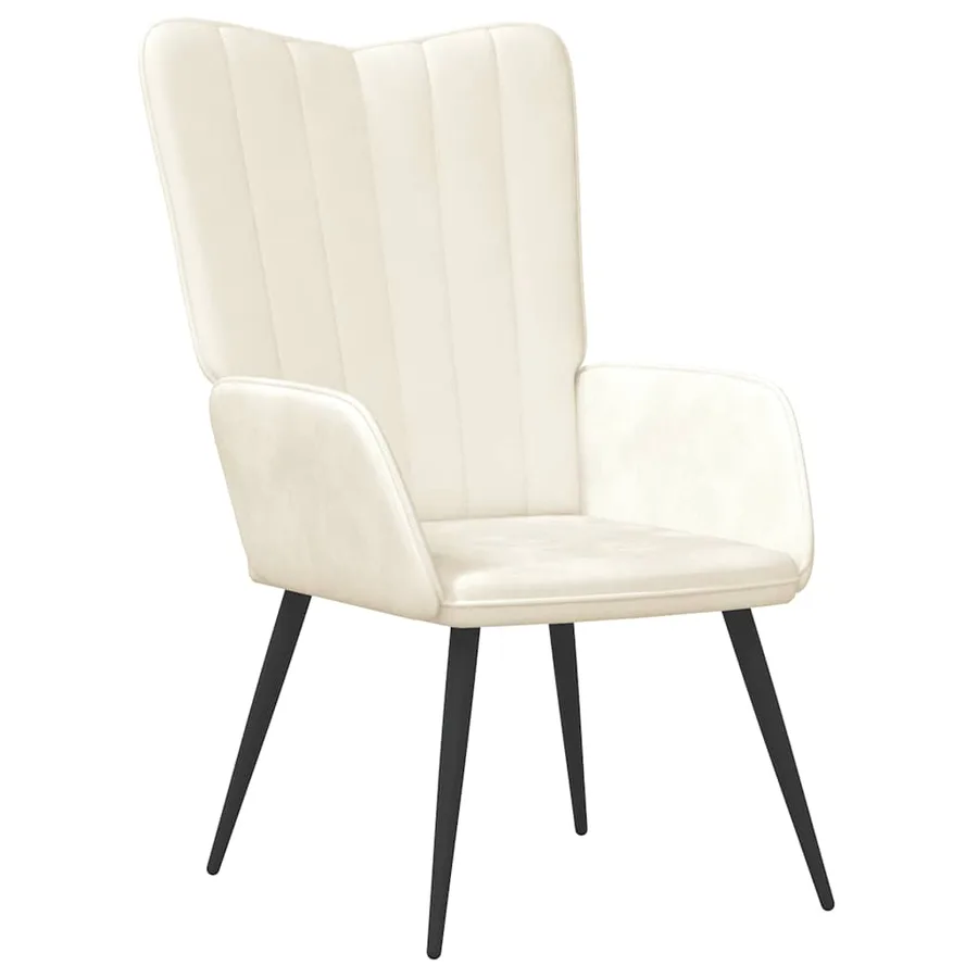 Chaise de relaxation avec tabouret Blanc crème Velours - 6