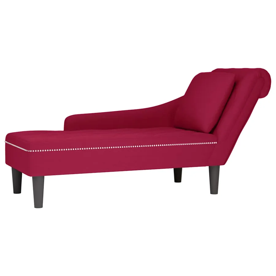 Fauteuil long avec coussin et accoudoir droit rouge bordeaux