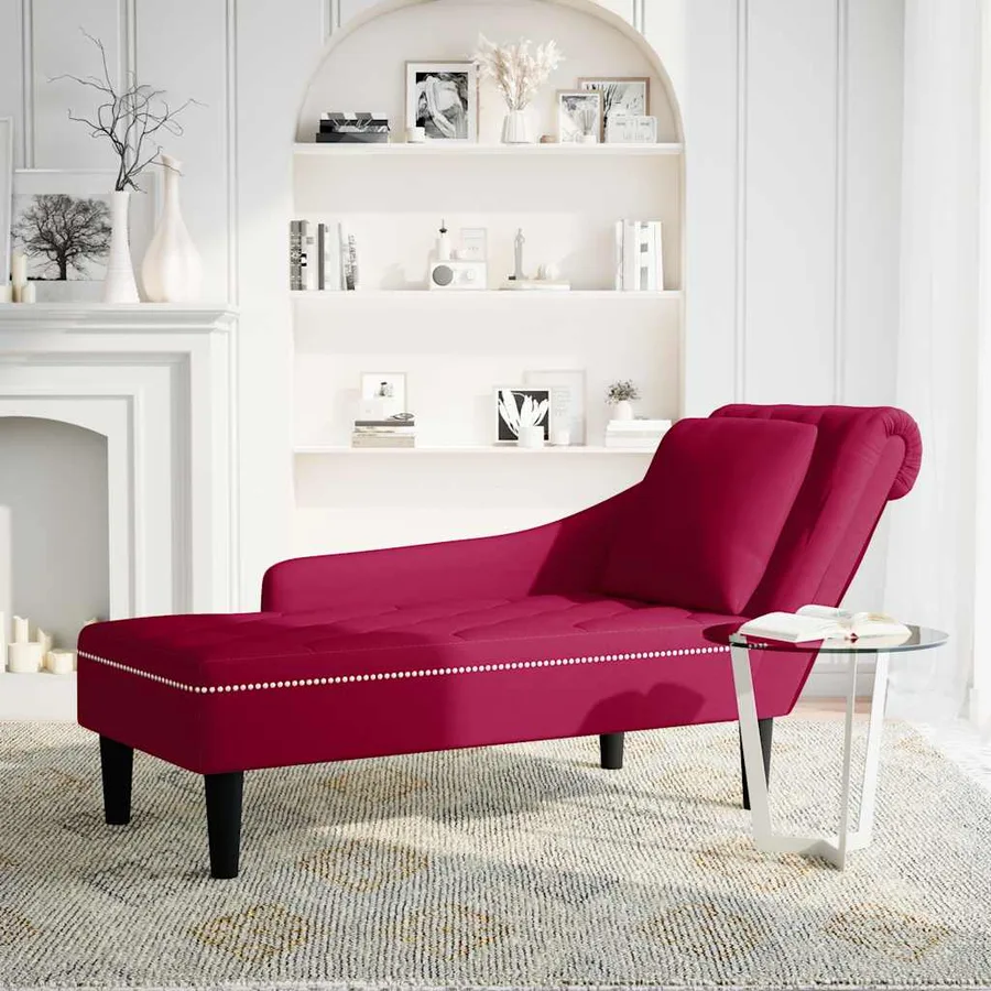 Fauteuil long avec coussin et accoudoir droit rouge bordeaux - 2