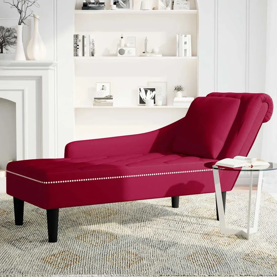 Fauteuil long avec coussin et accoudoir droit rouge bordeaux - 3