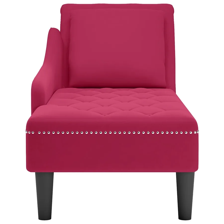 Fauteuil long avec coussin et accoudoir droit rouge bordeaux - 4