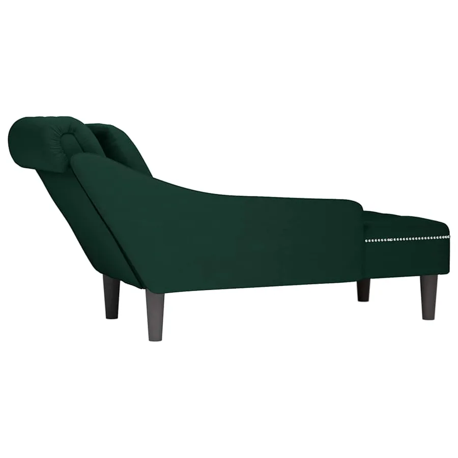 Fauteuil long et coussin et accoudoir droit vert foncé velours - 6