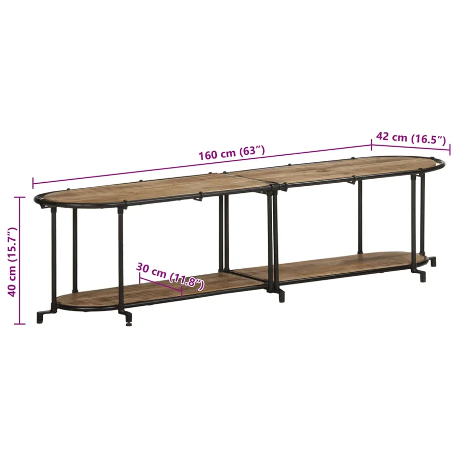 Meuble TV 160x42x40 cm bois massif de manguier brut - 11